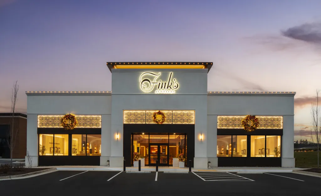 The same retail facade lit for the season