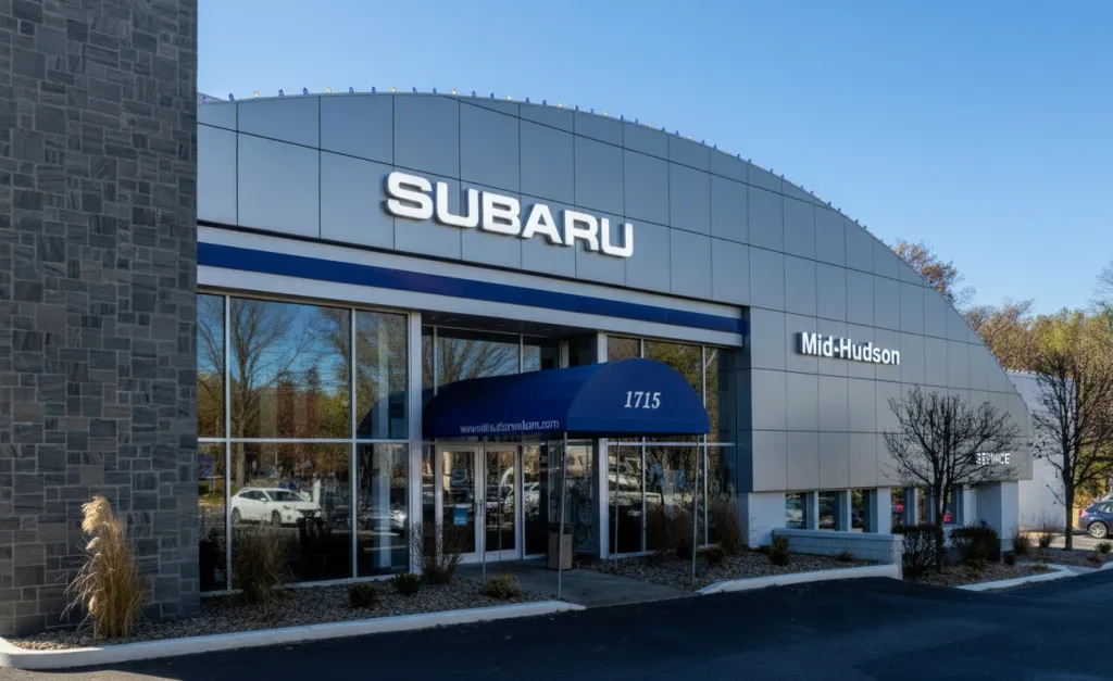 A dealership before holiday light installation