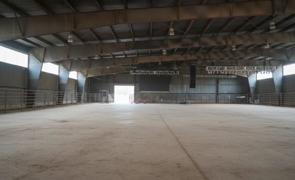An empty arena before event lighting was installed