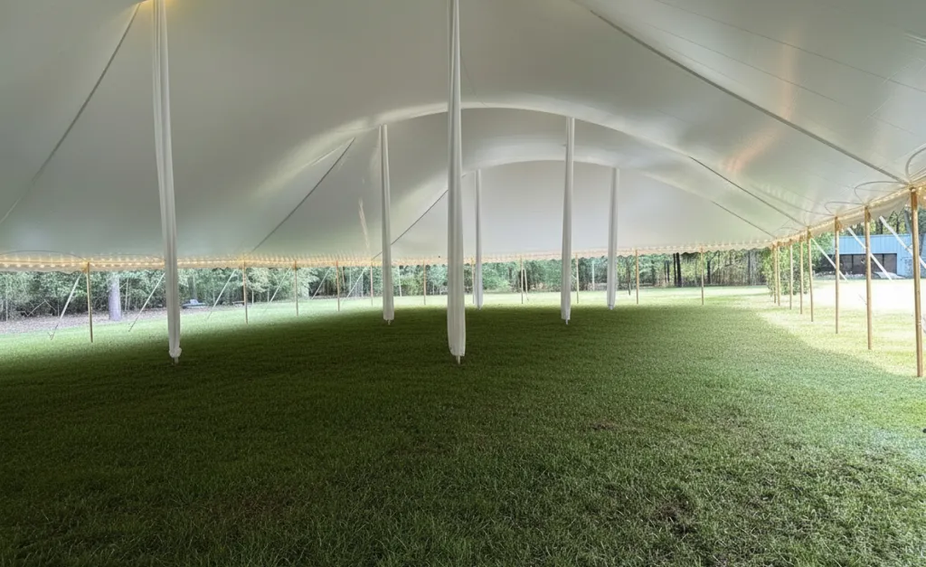 An outdoor reception site before lighting was installed