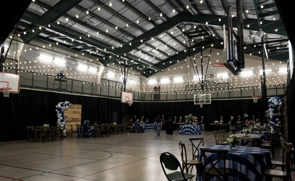 The same venue under professional event lighting