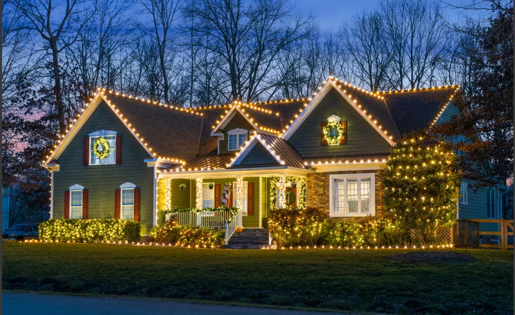 The same porch and roofline in warm white