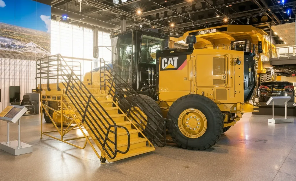 Heavy equipment on a museum floor before specialty decorating